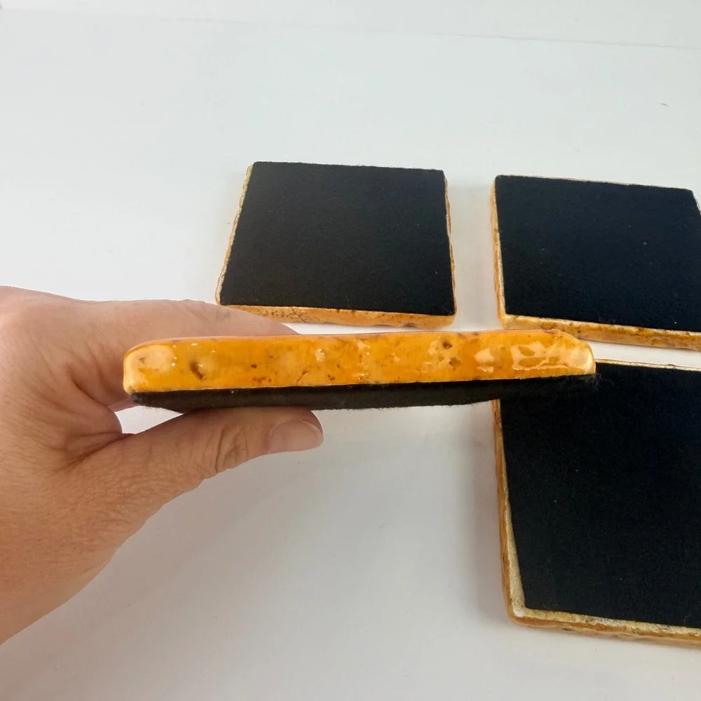 ARTISTIC Coasters Set of 4 Orange Feather Ceramic Stone Heavyweight UNIQUE